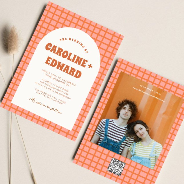 Retro Groovy Colorful Wavy Boho Wedding Qr Code Invitation (Creator Uploaded)