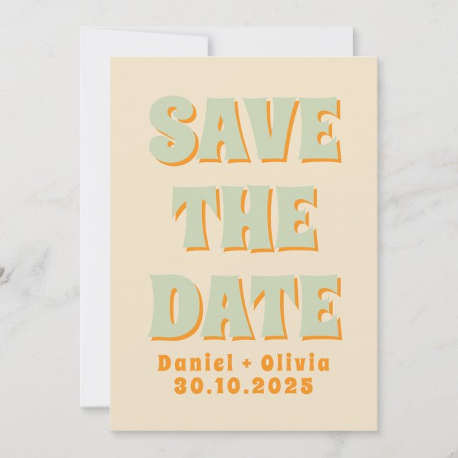 Retro Groovy Colorful Wavy Boho Wedding Save The Date (Front)