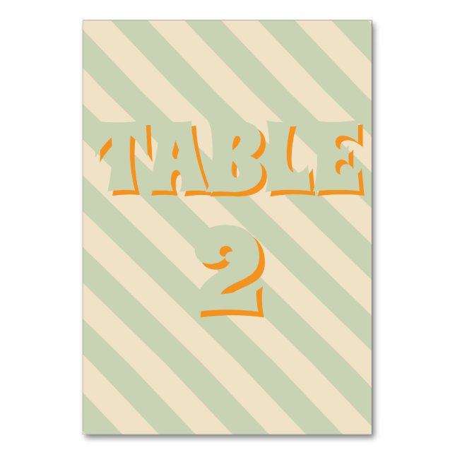 Retro Groovy Colorful Wavy Boho Wedding Table Number (Back)