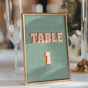 Retro Groovy Colorful Wavy Boho Wedding Table Number