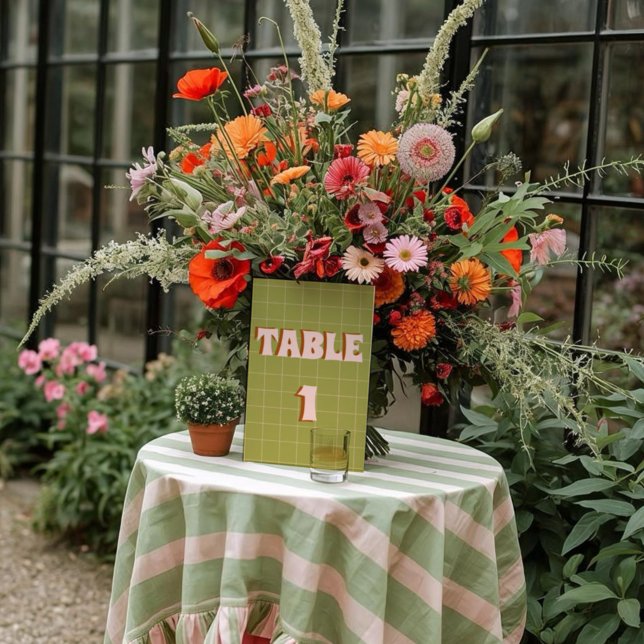 Retro Groovy Colorful Wavy Boho Wedding Table Number (Creator Uploaded)