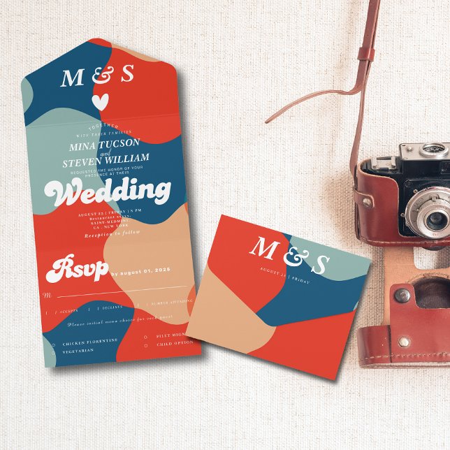 Retro groovy colorful Wedding  All In One Invitation (Creator Uploaded)