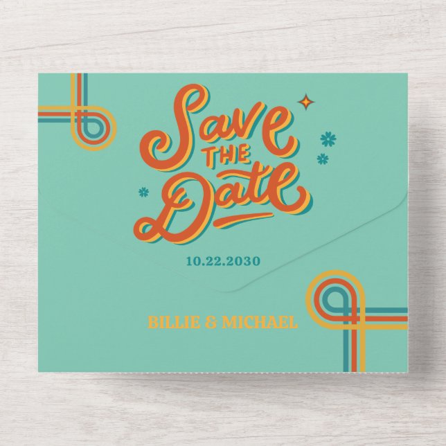 Retro Groovy colorful wedding  All In One Invitation (Back)