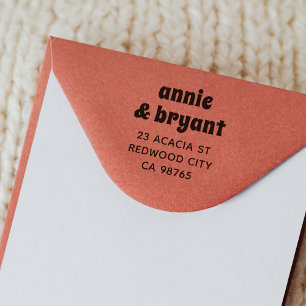 Retro Groovy Couple Names Chic Boho Return Address Rubber Stamp