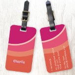 Retro Groovy Curve Pink Orange Personalized Luggage Tag<br><div class="desc">Abstract modern groovy curved stripe design in shades of pink and orange with personalized name in a retro font. The custom name features a drop shadow in a contrasting color for a fun 1970s 3D effect. Reverse has room for all you details - add any you want and leave off...</div>
