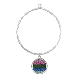 Retro Groovy Cute Floral Omniromantic Pride Flag Bangle Bracelet