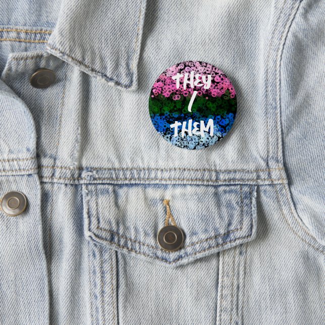 Retro Groovy Cute Floral Omniromantic Pride Flag Button (In Situ)