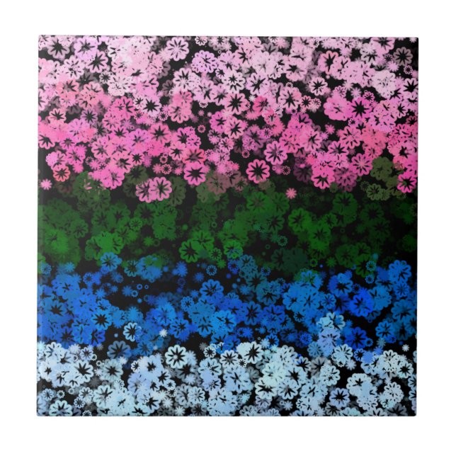 Retro Groovy Cute Floral Omniromantic Pride Flag Ceramic Tile (Front)