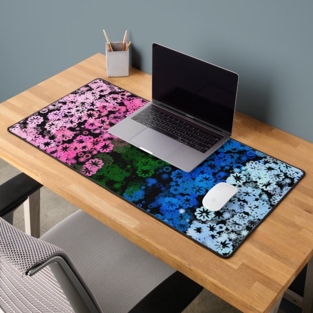 Retro Groovy Cute Floral Omniromantic Pride Flag Desk Mat (Office 2)