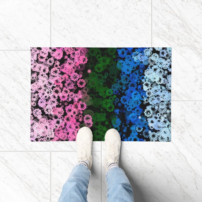Retro Groovy Cute Floral Omniromantic Pride Flag Doormat (Indoor)