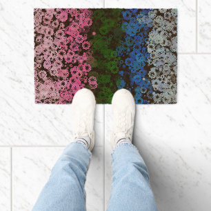 Retro Groovy Cute Floral Omniromantic Pride Flag Fiber Doormat