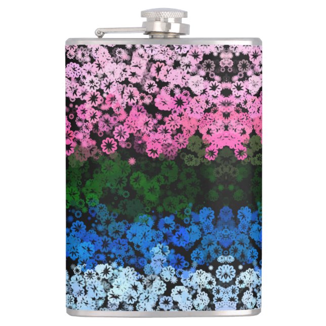 Retro Groovy Cute Floral Omniromantic Pride Flag Flask (Front)