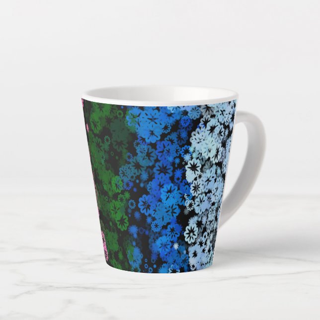 Retro Groovy Cute Floral Omniromantic Pride Flag Latte Mug (Right Angle)