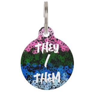 Retro Groovy Cute Floral Omniromantic Pride Flag Pet ID Tag
