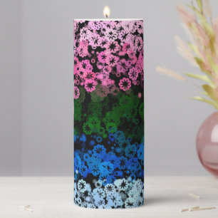 Retro Groovy Cute Floral Omniromantic Pride Flag Pillar Candle