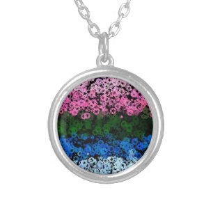 Retro Groovy Cute Floral Omniromantic Pride Flag Silver Plated Necklace