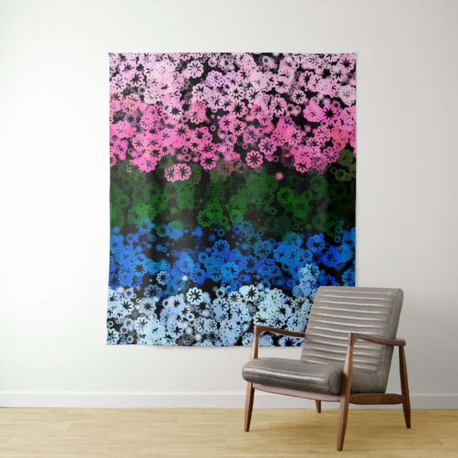 Retro Groovy Cute Floral Omniromantic Pride Flag Tapestry (In Situ)