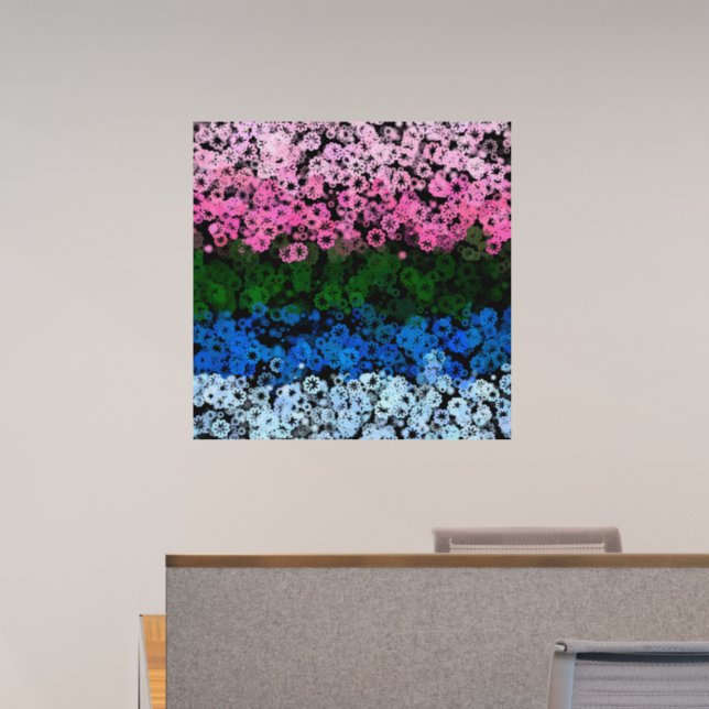 Retro Groovy Cute Floral Omniromantic Pride Flag Wall Decal (Office)