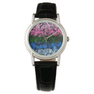 Retro Groovy Cute Floral Omniromantic Pride Flag Watch
