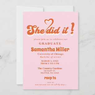 Retro Groovy Cute Photo She Did It Graduation Invitation