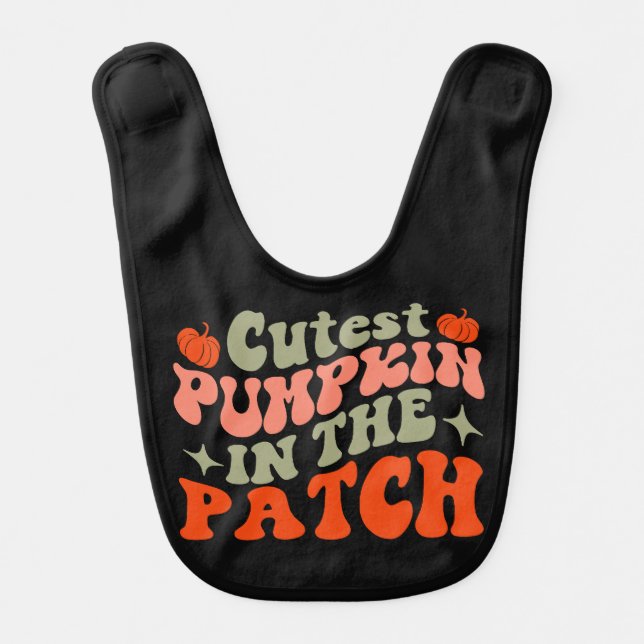 Retro Groovy Cutest Pumpkin in the Patch Baby Bib (Front)