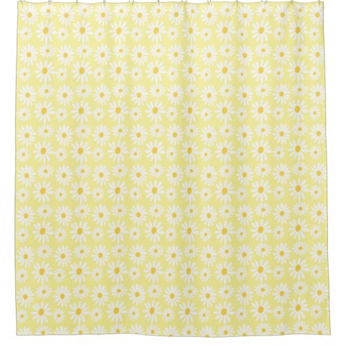 Retro Groovy Daisies Spring Boho Pattern Yellow Shower Curtain