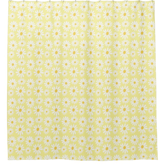 Retro Groovy Daisies Spring Boho Pattern Yellow Shower Curtain (Front)