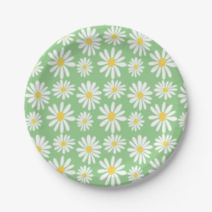 Retro Groovy Daisies Spring Daisy Boho Sage Paper Plates