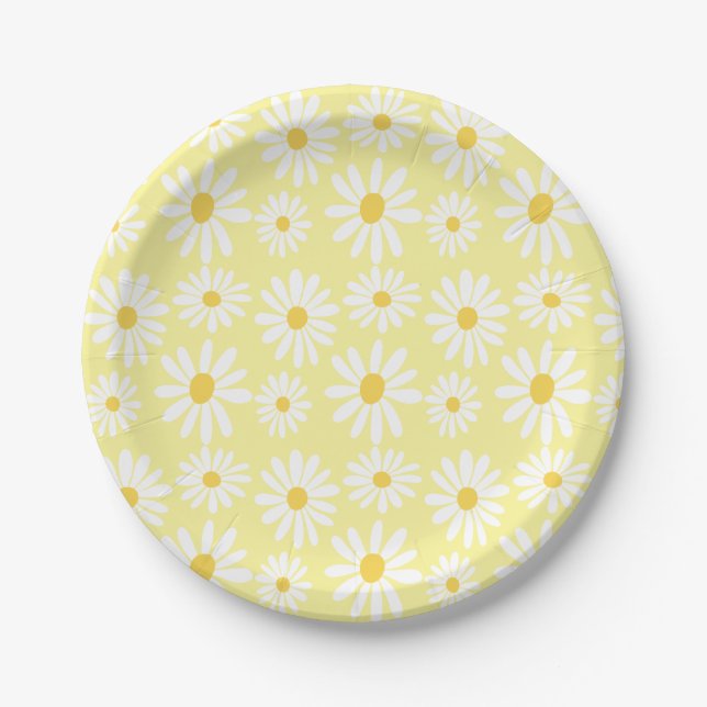 Retro Groovy Daisies Spring Daisy Boho Sunny Paper Plates (Front)