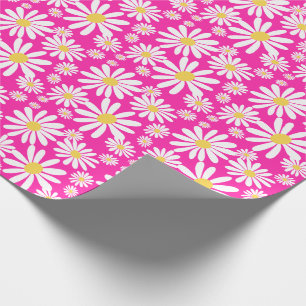 Retro Groovy Daisies Spring Daisy Pattern Pink Wrapping Paper
