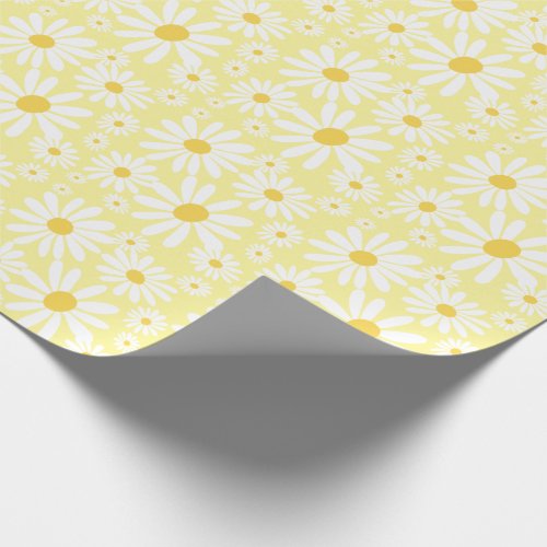 Retro Groovy Daisies Spring Pattern Pastel Yellow Wrapping Paper