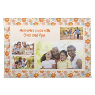 Retro Groovy Daisy 4 Photo Collage with Sentiment Cloth Placemat