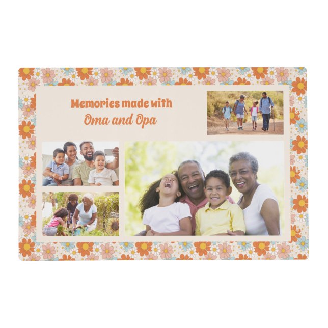 Retro Groovy Daisy 4 Photo Collage with Sentiment Placemat (Front)