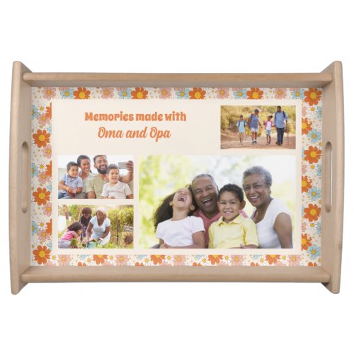Retro Groovy Daisy 4 Photo Collage with Sentiment Serving Tray