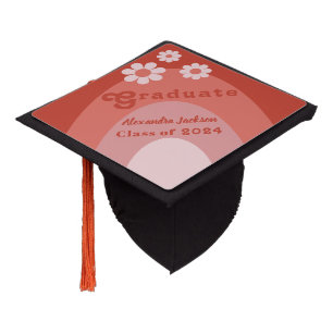 Retro Groovy Daisy Arch Grad Name Class of 2024 Graduation Cap Topper