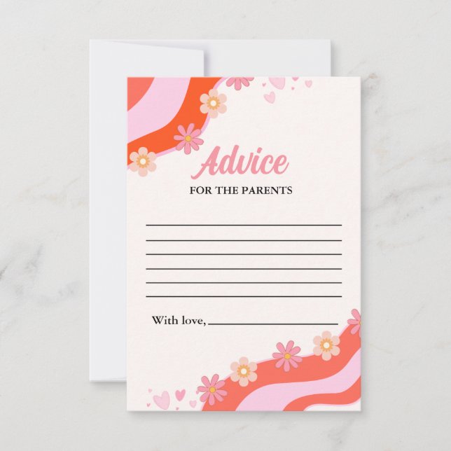 Retro Groovy Daisy baby shower ADvice Parents Card (Front)