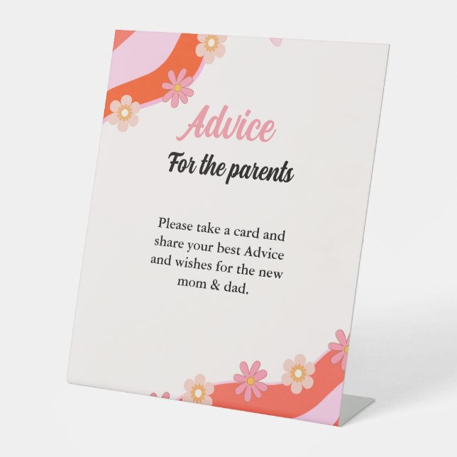 Retro Groovy Daisy baby shower ADvice Parents Sign (Front)