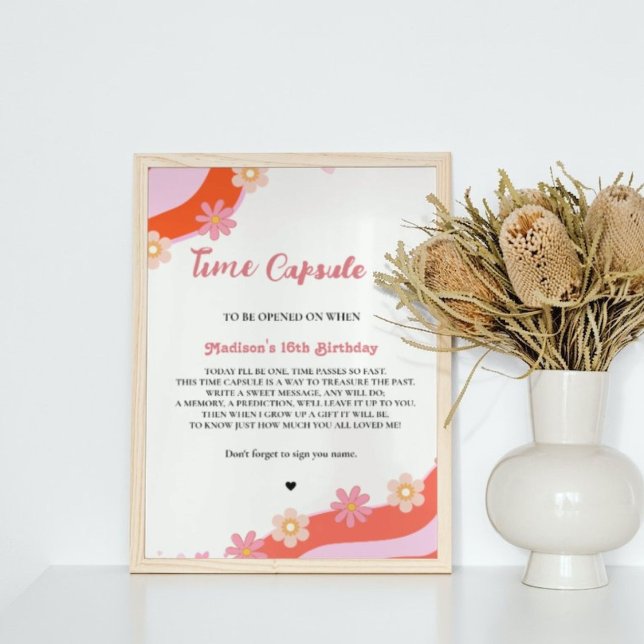 Retro Groovy Daisy baby shower time Capsule Poster (Creator Uploaded)