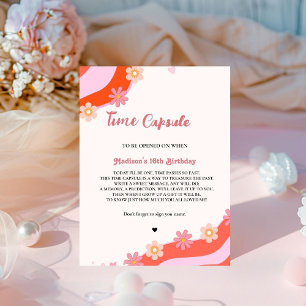 Retro Groovy Daisy baby shower time Capsule Poster Pedestal Sign