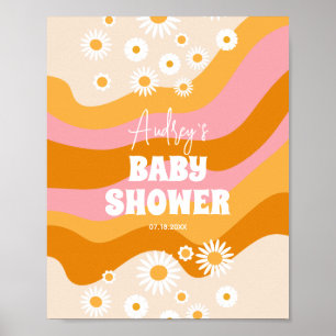 Retro Groovy Daisy Baby Shower Welcome Poster