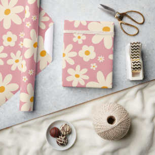 Retro groovy daisy boho desert pink wrapping paper