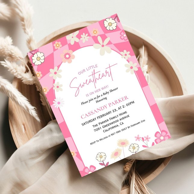 Retro Groovy Daisy Boho Valentine  Baby Shower Invitation (Creator Uploaded)