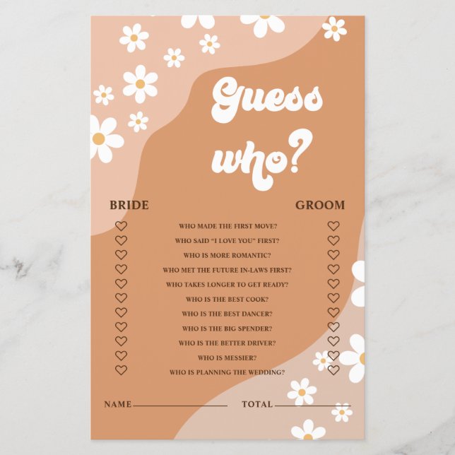 Retro Groovy Daisy Bridal Shower Game Flyer (Front)
