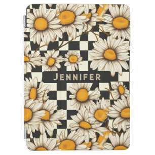 Retro Groovy Daisy Checkerboard Personalized Name iPad Air Cover