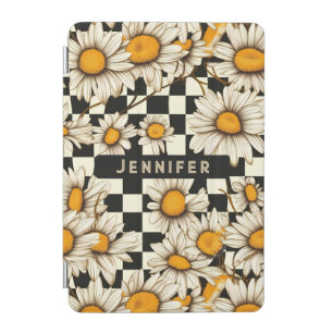 Retro Groovy Daisy Checkerboard Personalized Name iPad Mini Cover
