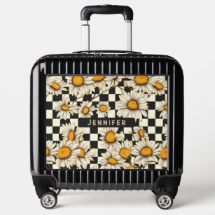 Retro Groovy Daisy Checkerboard Personalized Name Luggage