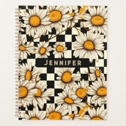 Retro Groovy Daisy Checkerboard Personalized Name Planner