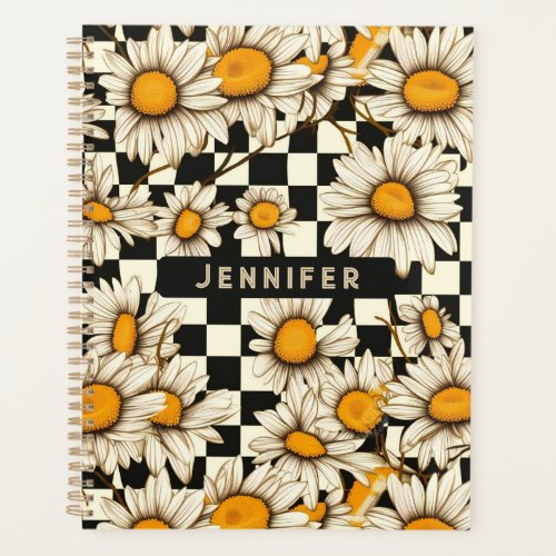 Retro Groovy Daisy Checkerboard Personalized Name Planner