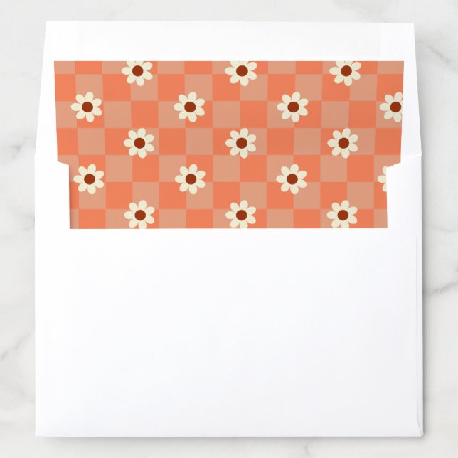 Retro Groovy Daisy Floral 70's Orange Fun Wedding Envelope Liner (In Envelope)