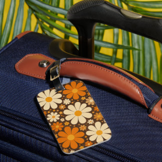 Retro Groovy Daisy Floral Luggage Tag